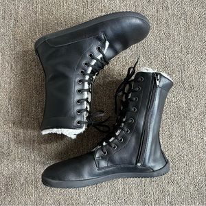 Ahinsa Jaya Winter fleece lined zip or lace up black vegan boots, size 38